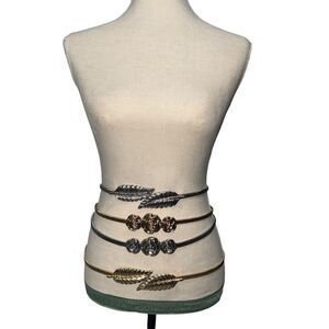 BUNDLE 4 Belts Rose Gold and Silver Leaf Floral Rose Design Women's Set Elastic